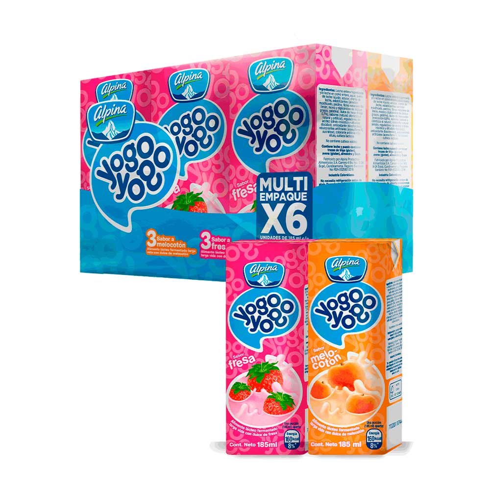 yogo yogo de fresa y melocotón en caja Alpina x 6 unds Tiendas Metro