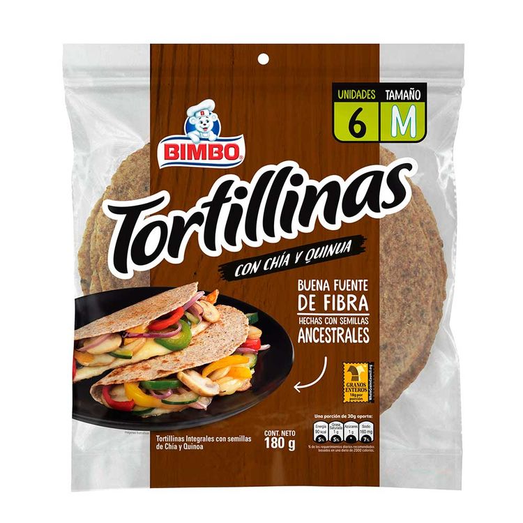Tortillinas Bimbo chía quinua roja x 6 und x 180 g Tiendas Metro Colombia