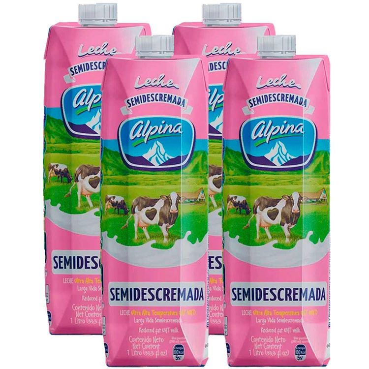 Leche Alpina semidescremada caja x 4und x 1l cu Tiendas