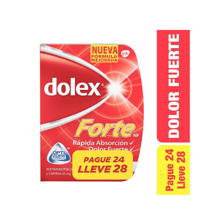 Tabletas Dolex forte alivio del dolor fuerte rápida absorción pague 24